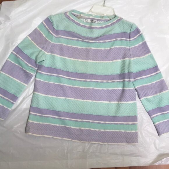 St. John Vintage Pastel Striped Scalloped Textured Sweater Crew Neck Top Knit M - Picture 8 of 13